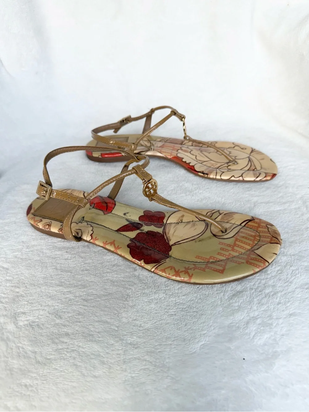 Tory Burch Women’s Floral Print T-Strap Flat Sandals 7.5